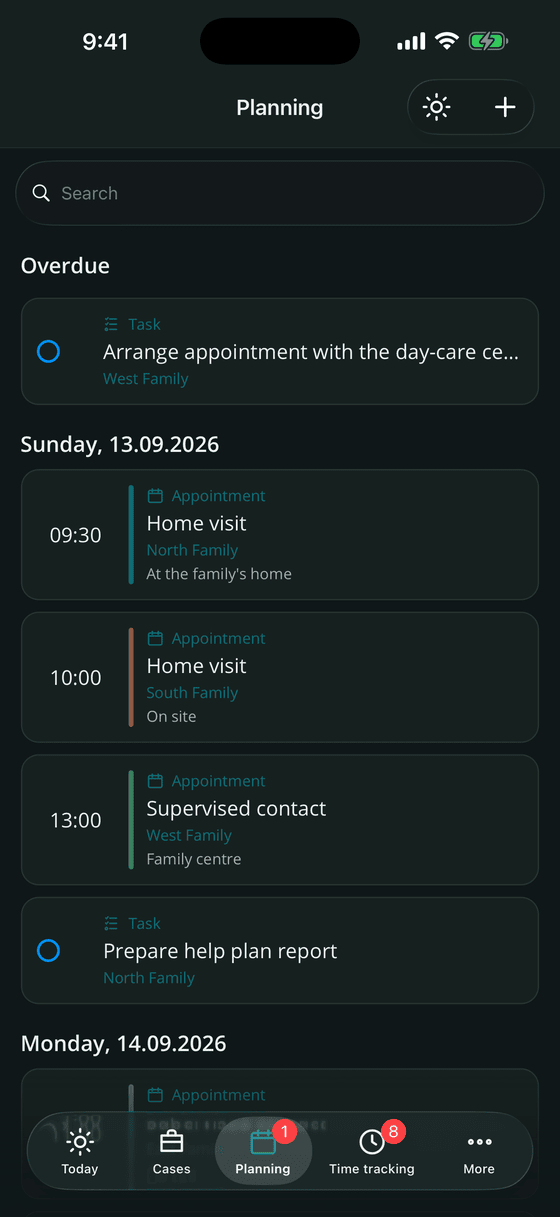 Planning: appointments, series and tasks